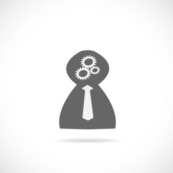 Illustration of a business person with brain gears isolated on a white background.