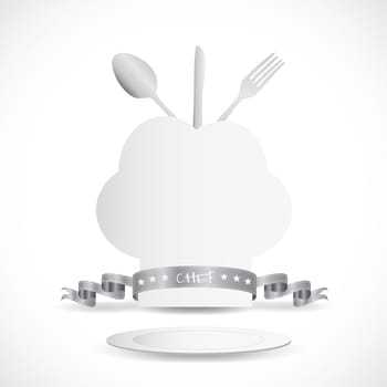 Illustration of a chef hat and utensils isolated on a white background.