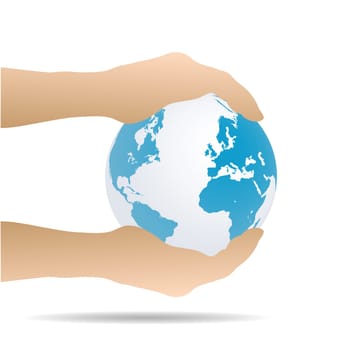Illustration of a hands holding the earth isolated on a white background.