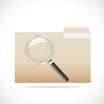 Illustration of a folder and magnifying glass isolated on a white background.