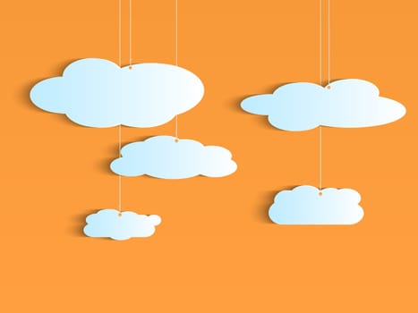 Illustration of a hanging clouds on a colorful background.