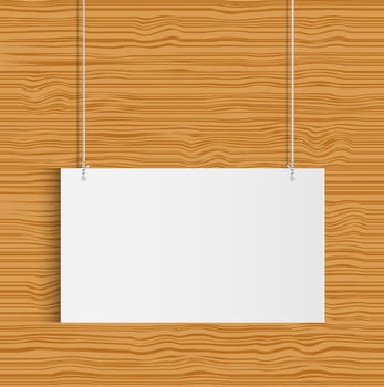 Illustration of a hanging sign against a wood texture background.
