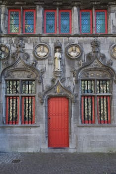 The entrance to the Holy Blood chapel, also known as 'De Steeghere'. Square Burg in Bruges (Belgium)