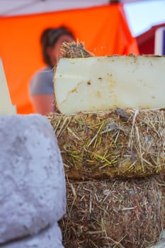 Italian cheeses covered in a layer of hay or cinder