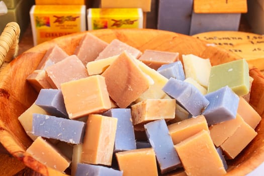 View of homemade soaps in the street market