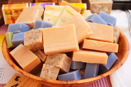 View of homemade soaps in the street market