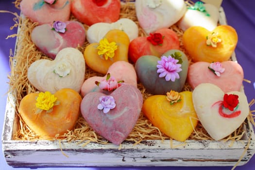 View of homemade soaps in the street market