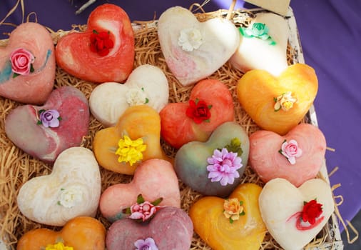 View of homemade soaps in the street market