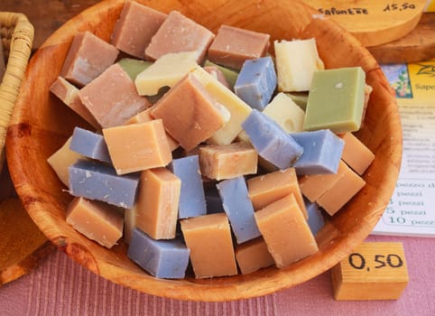 View of homemade soaps in the street market