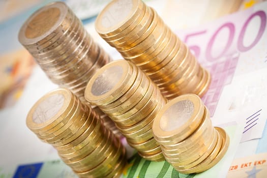 Some Euro Coins and Euro Banknotes..