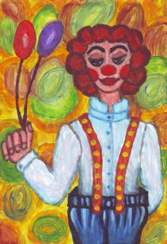 Painting of a clown with big pants.