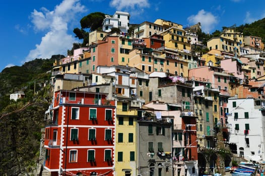 Traditional Mediterranean architecture of Riomaggiore, La Spezia, Liguria, Italy