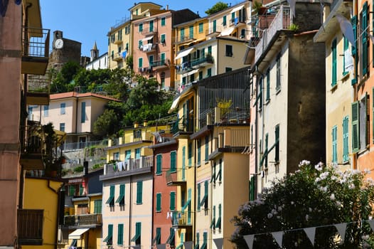 Traditional Mediterranean architecture of Riomaggiore, La Spezia, Liguria, Italy