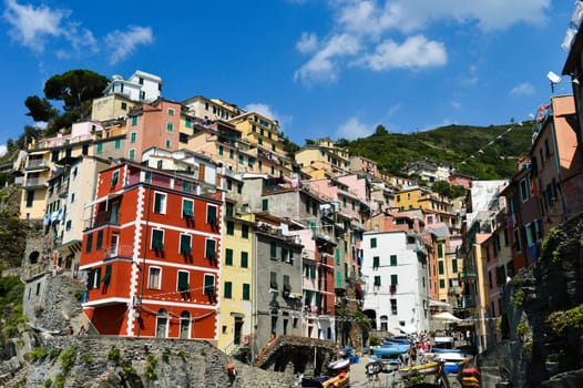 Traditional Mediterranean architecture of Riomaggiore, La Spezia, Liguria, Italy