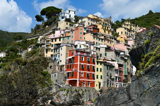 Traditional Mediterranean architecture of Riomaggiore, La Spezia, Liguria, Italy