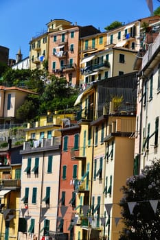 Traditional Mediterranean architecture of Riomaggiore, La Spezia, Liguria, Italy