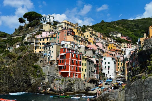 Traditional Mediterranean architecture of Riomaggiore, La Spezia, Liguria, Italy