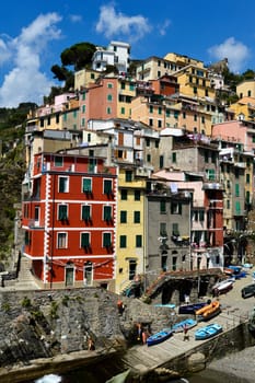 Traditional Mediterranean architecture of Riomaggiore, La Spezia, Liguria, Italy
