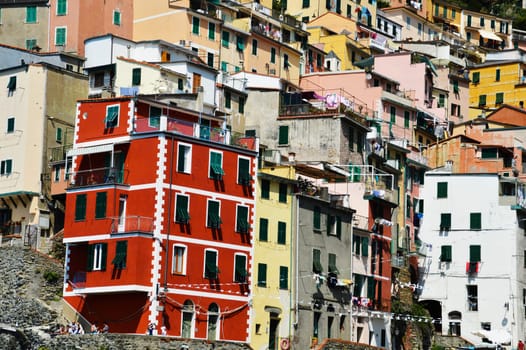 Traditional Mediterranean architecture of Riomaggiore, La Spezia, Liguria, Italy