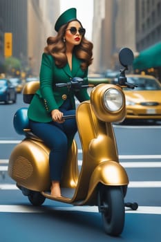 curvy elegant empowered business woman driving electric scooter in downtown illustration genrative ai art