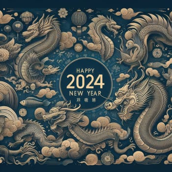 the golden dragon. Chinese horoscope, new year of the dragon 2024. background for the design.