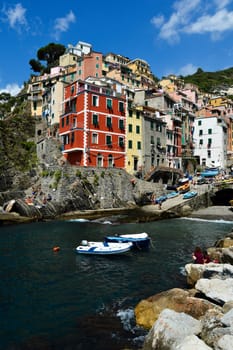 Traditional Mediterranean architecture of Riomaggiore, La Spezia, Liguria, Italy