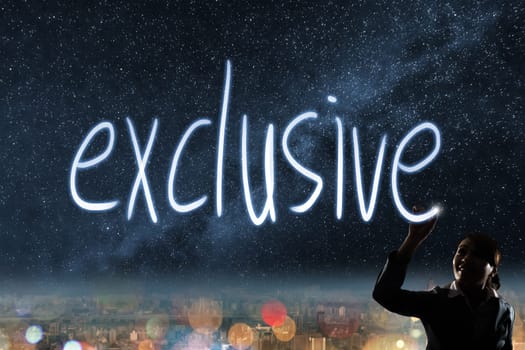 Concept of exclusive, silhouette asian business woman light drawing.