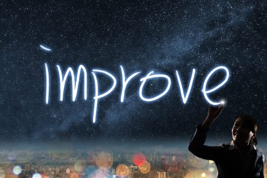 Concept of improve, silhouette asian business woman light drawing.