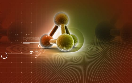 Digital illustration of molecules in colour background
