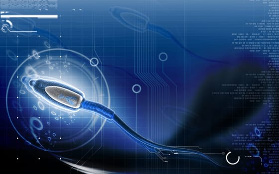 Digital illustration of sperm in colour background