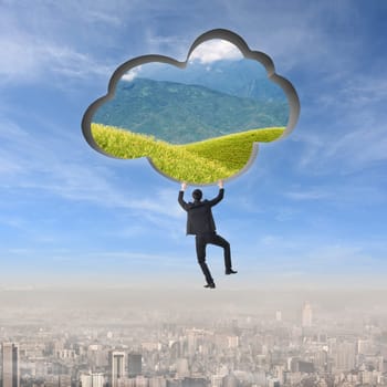 Climb to the cloud, concept of escape, cloud, technology etc.