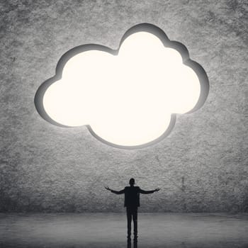 Cloud concept with a man face the cloud.