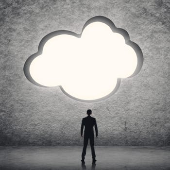 Cloud concept with a man face the cloud.