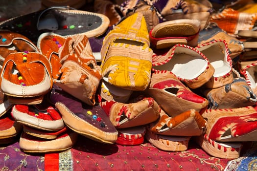Loads of multicoloured Moroccan leather slippers