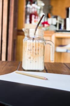 Simple artist work station at coffee shop