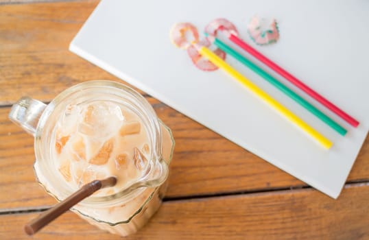 Fresh up coffee break on artist work table, stock photo