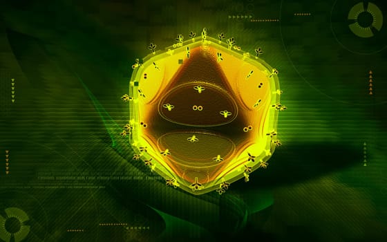 Digital illustration of HIV in colour background