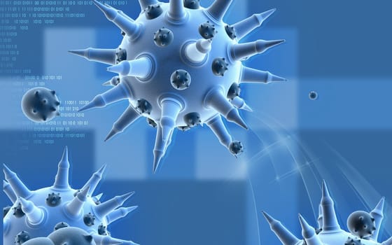 Digital illustration of Flu virus in colour background