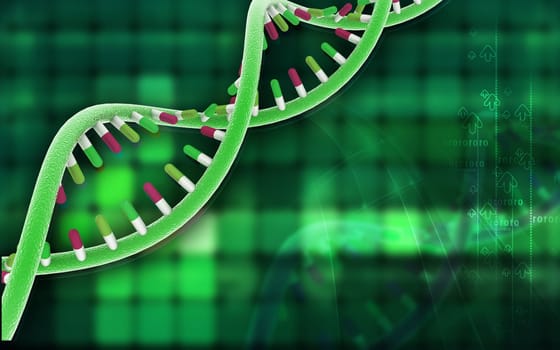 Digital illustration DNA structure in colour background