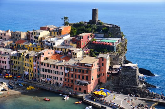 Traditional Mediterranean architecture of Vernazza, La Spezia, Liguria, Italy