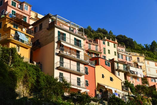 Traditional Mediterranean architecture of Manarola, La Spezia, Liguria, Italy