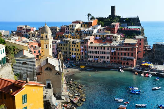 Traditional Mediterranean architecture of Vernazza, La Spezia, Liguria, Italy
