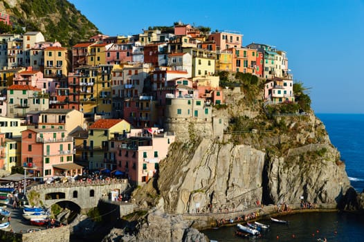 Traditional Mediterranean architecture of Manarola, La Spezia, Liguria, Italy