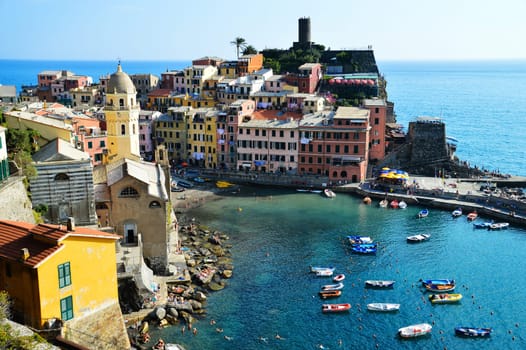 Traditional Mediterranean architecture of Vernazza, La Spezia, Liguria, Italy