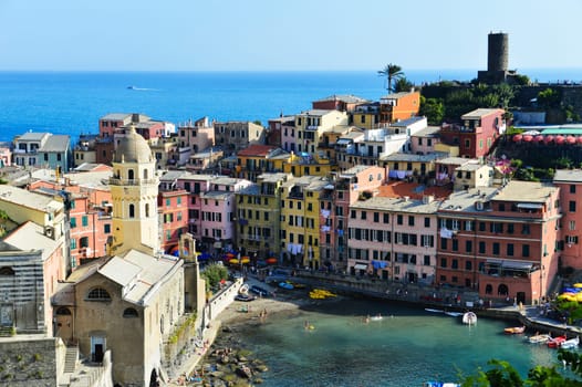 Traditional Mediterranean architecture of Vernazza, La Spezia, Liguria, Italy