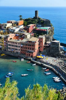 Traditional Mediterranean architecture of Vernazza, La Spezia, Liguria, Italy