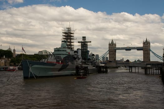 Museum ship HMS Belfast on the Thames in London