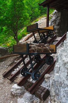 View of cart on trail used in the World War One