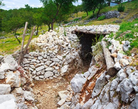 View of Foxhole of World War One, Sabotin mountain