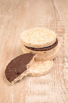 Rice cracker on a wooden table